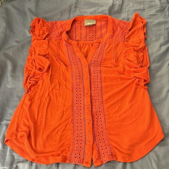 Anthropologie Maeve Kailana Flutter-Sleeve Top Coral Size Small - Picture 3 of 7